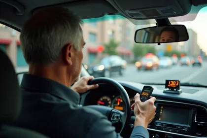 Chauffeur de taxi en ville regardant le compteur tarifaire élevé affiché sur le tableau de bord de son véhicule