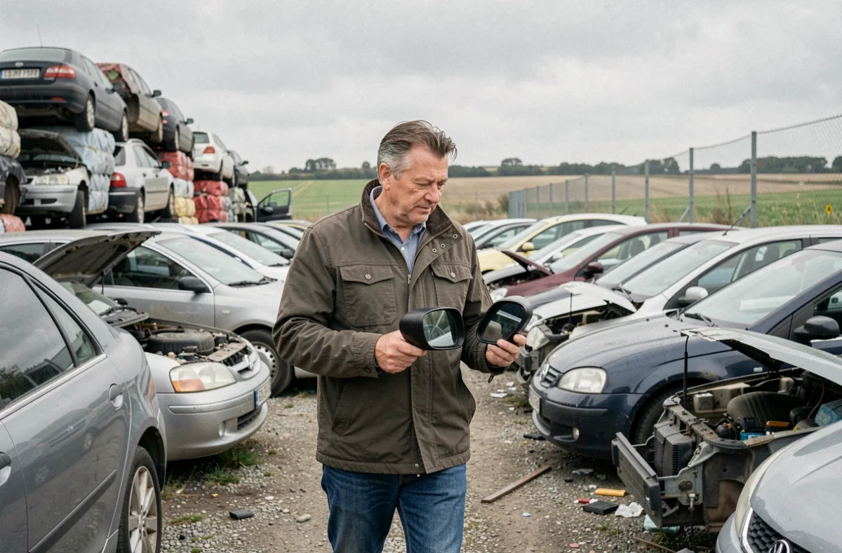 Client cherchant une pièce de rechange dans une casse automobile de l'Essonne en Île-de-France