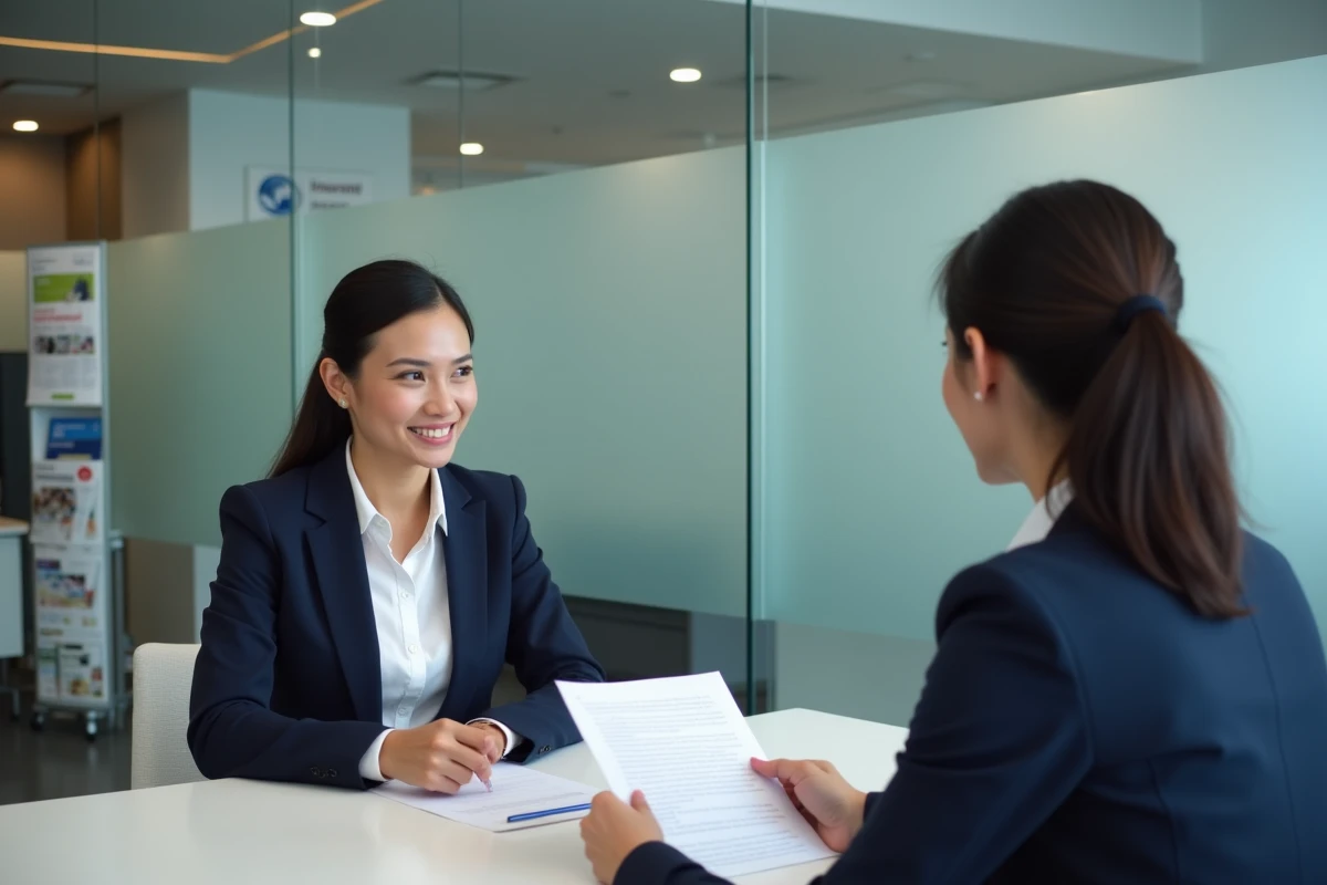 Femme en rendez-vous avec un conseiller en assurance pour discuter du transfert de son bonus conducteur