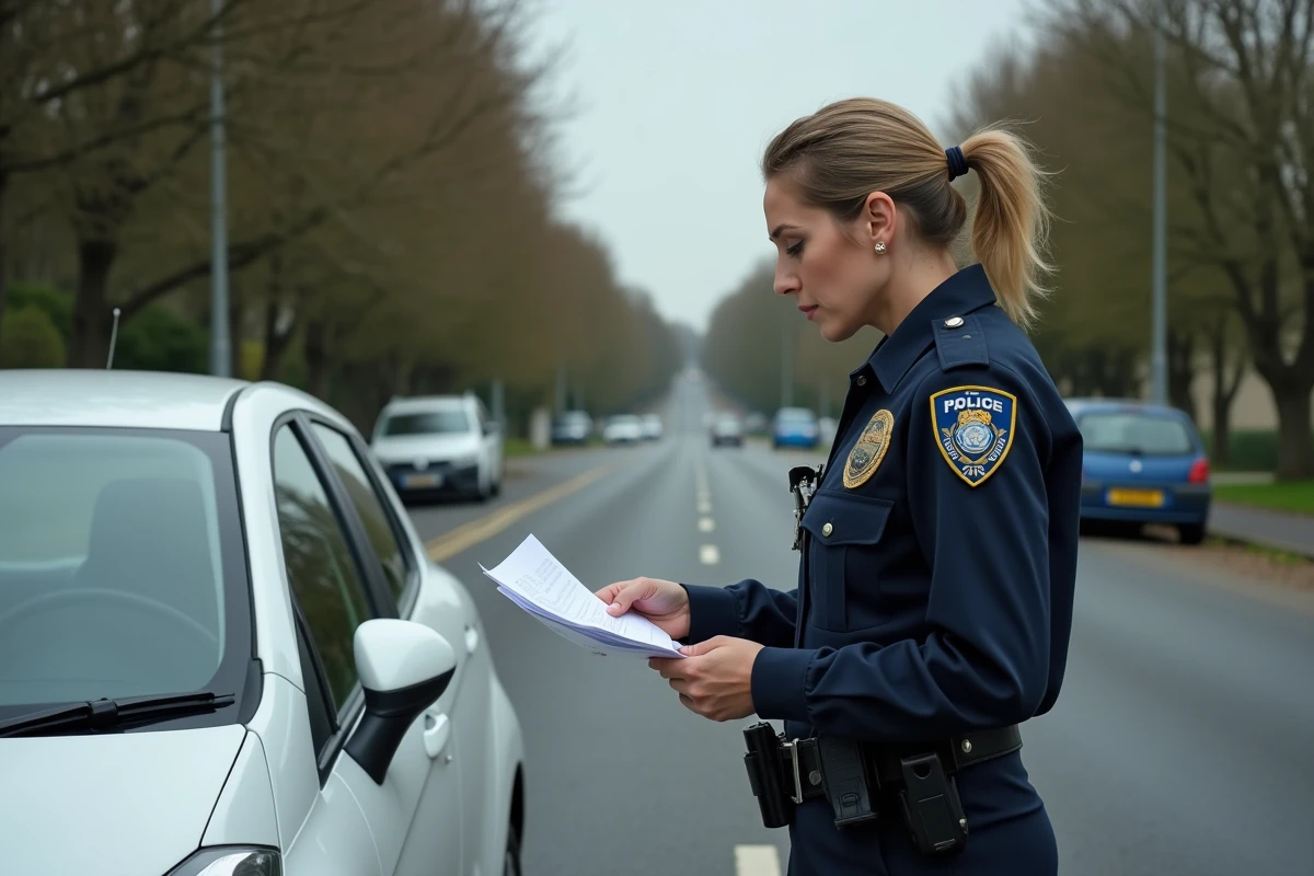 Contrôle de police d'un conducteur sans permis au bord de la route