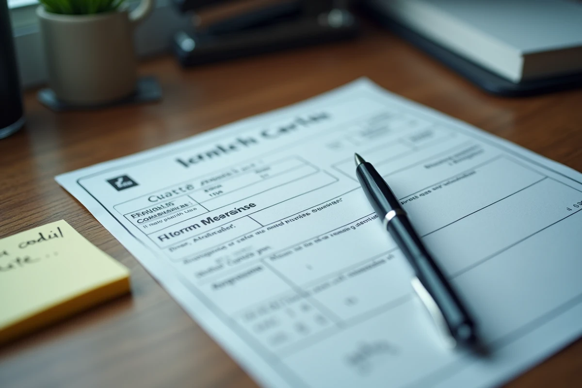 Gros plan sur le champ adresse d'une carte grise française posée sur un bureau avec un stylo, illustrant l'obligation de mise à jour du certificat d'immatriculation