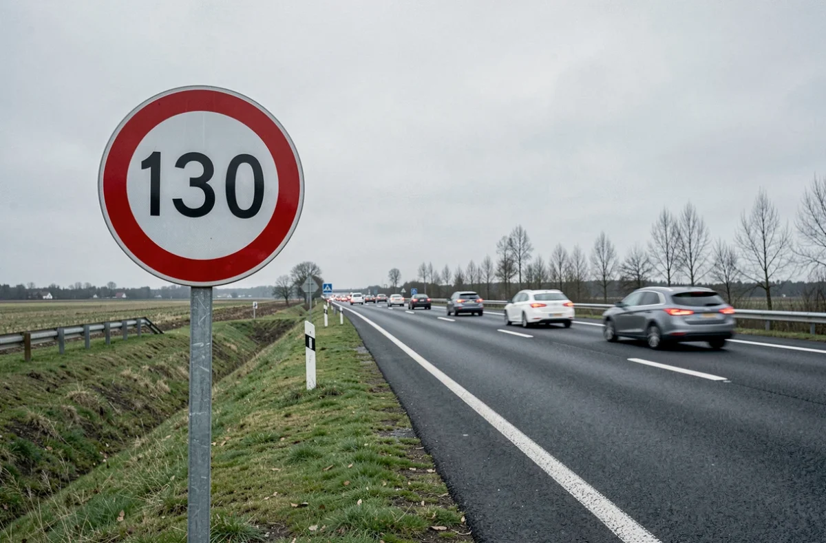 Panneau de limitation de vitesse à 130 km/h au bord d'une autoroute française