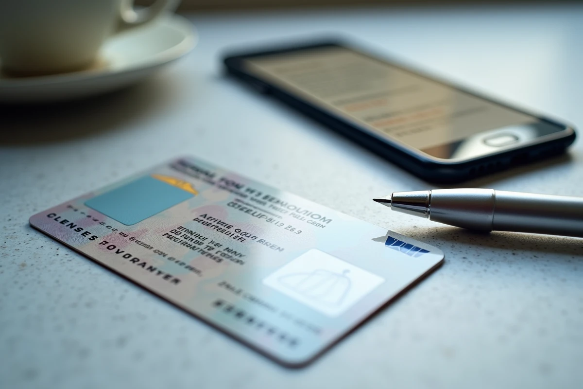 Gros plan d'un permis de conduire français posé sur un bureau avec des documents administratifs pour une démarche de récupération de points
