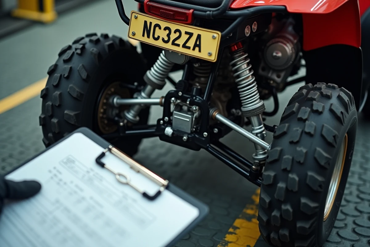 Plaque d'immatriculation et numéro de châssis d'un quad lors d'un contrôle technique