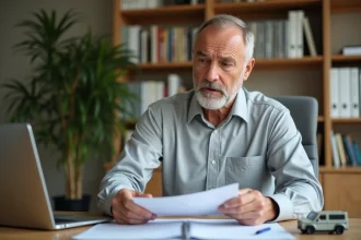 Homme consultant ses documents d'assurance auto pour vérifier le transfert de son bonus sans réclamation